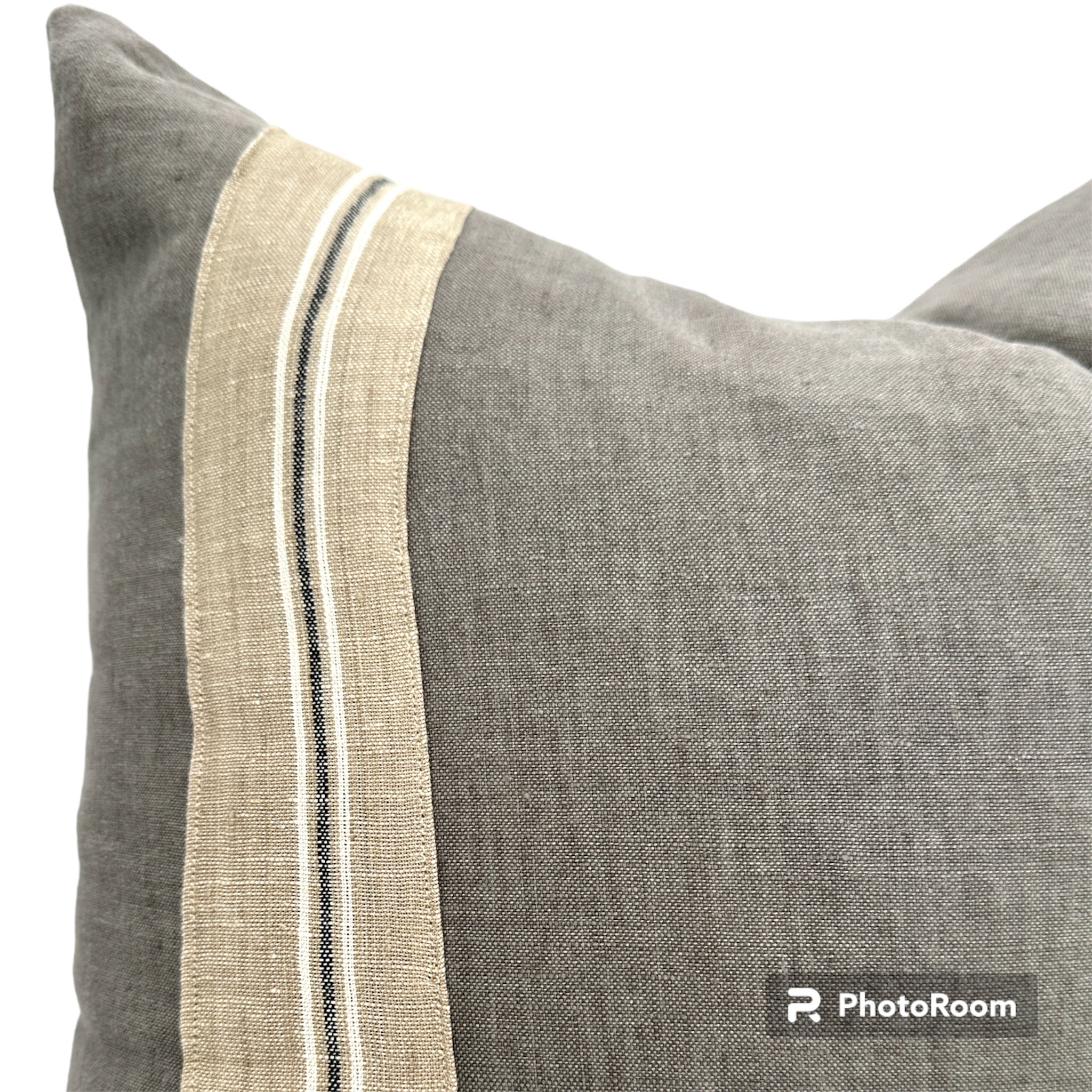 Gray linen with linen stripe band