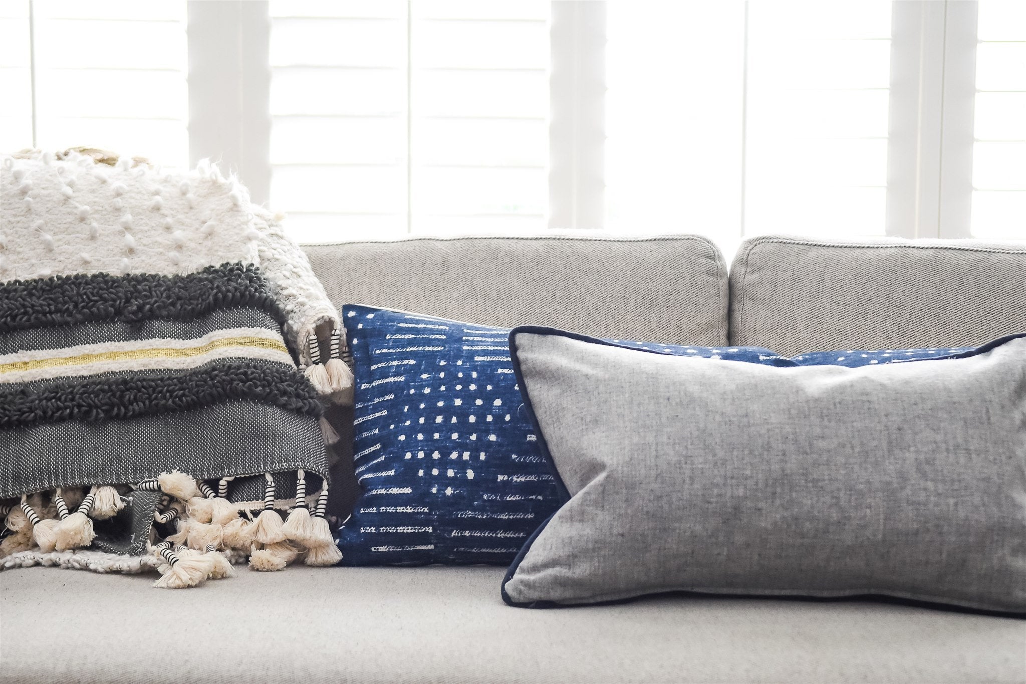 Gray Slate with Blue Piping Pillow Cover